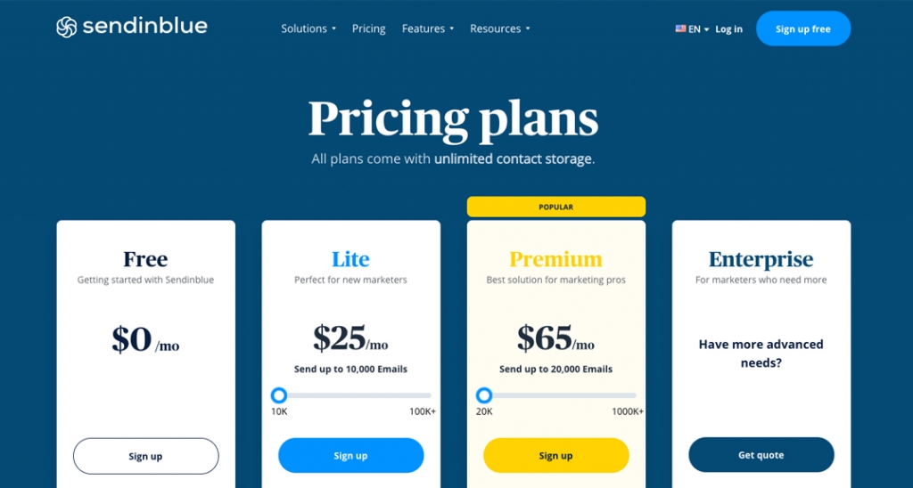 Sendinblue email marketing plans