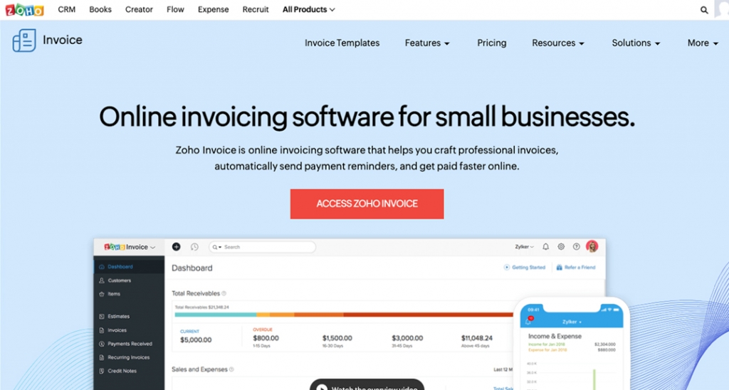 Invoicing is part of the Zoho software suite