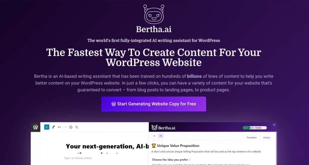 Bertha.ai is a copywriting tool built for WordPress