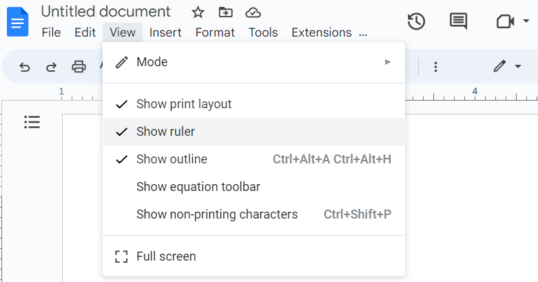 Show Ruler in Google Docs