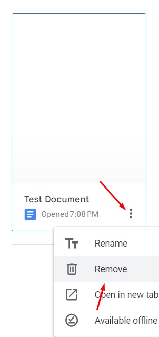 Menu to delete doc in Google Drive