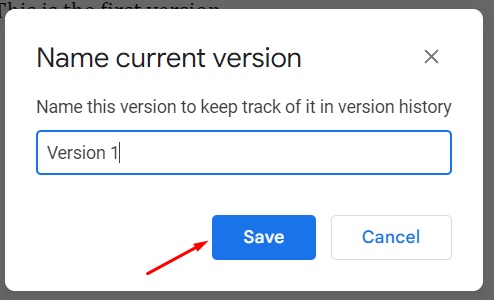 Set a custom version name in Google Docs