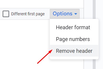 Option to remove header in Google Docs