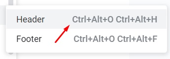 Shortcut key options to edit header in Google docs