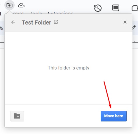 Move document to newly created folder in Google Docs