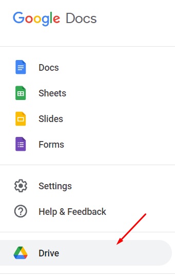 Google Docs sidebar menu