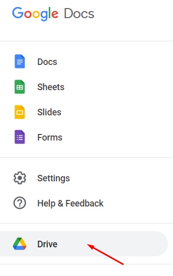 Google Drive menu option