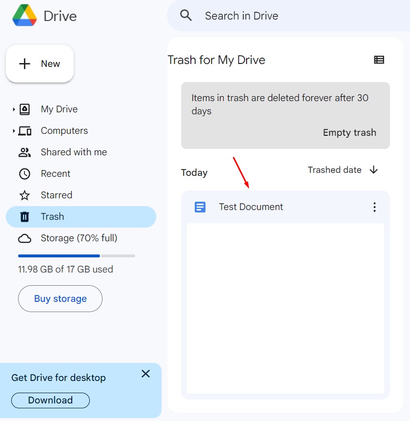 Google Drive trash folder