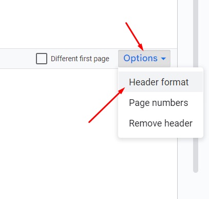 Header format option menu option