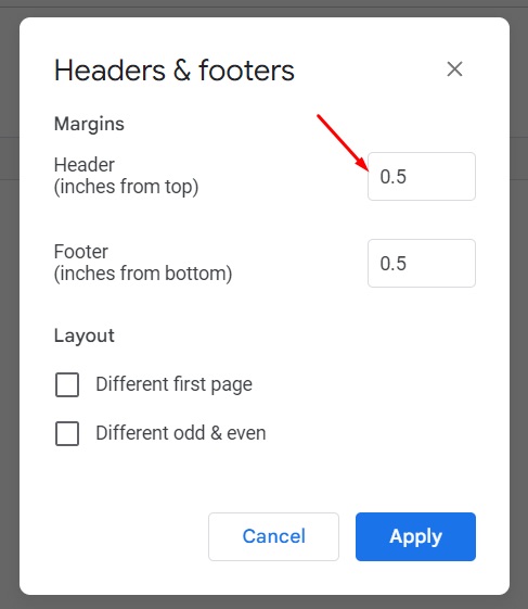 Header & footer margin options in Google Docs