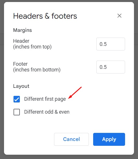 Header & footer with different first page option