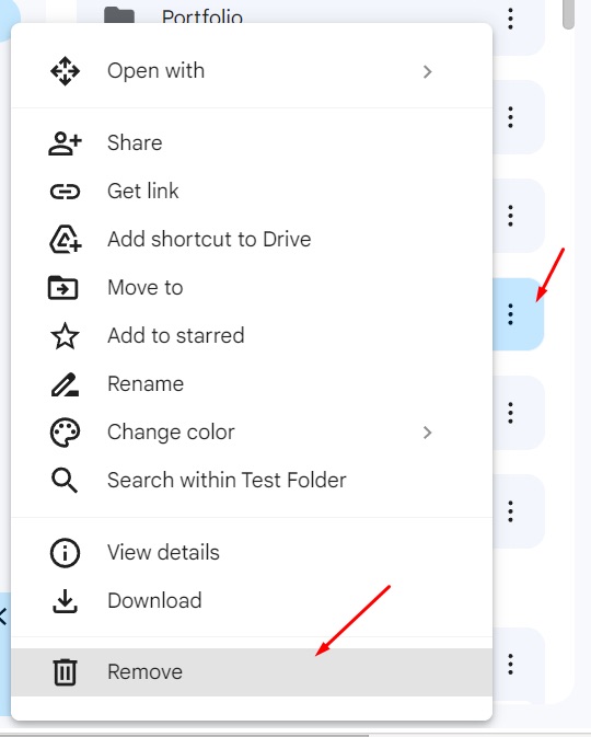 Menu option to delete a folder in Google Docs