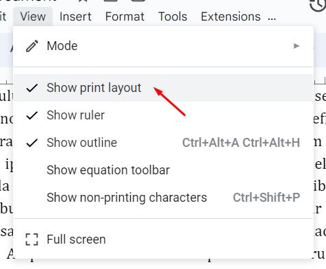 Show print layout option in Google Docs