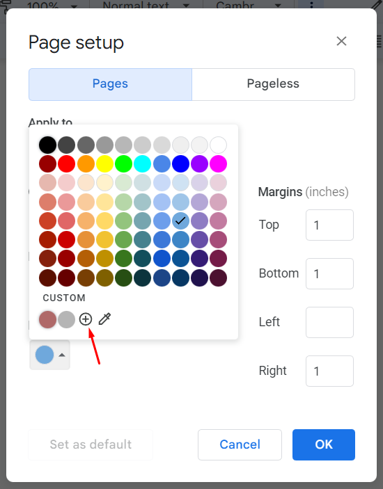 Option to select a custom page color