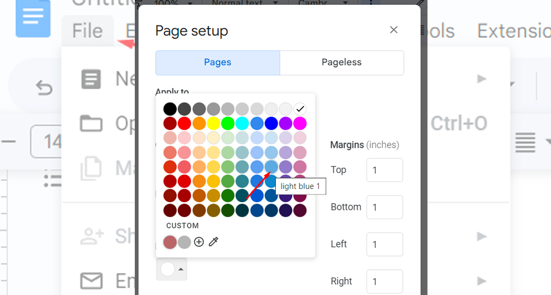 How to set a background color in Google Docs