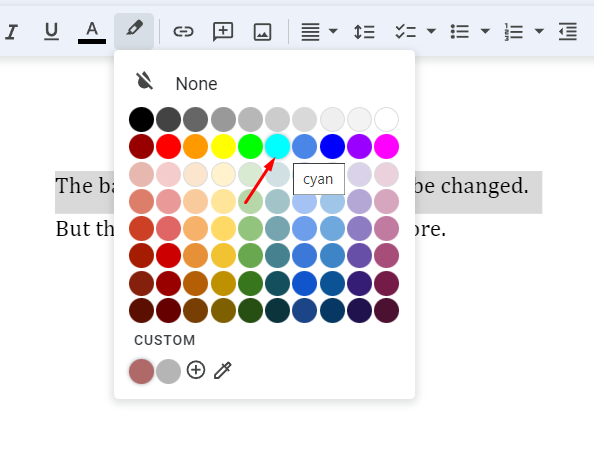 Google Docs highlight color menu options