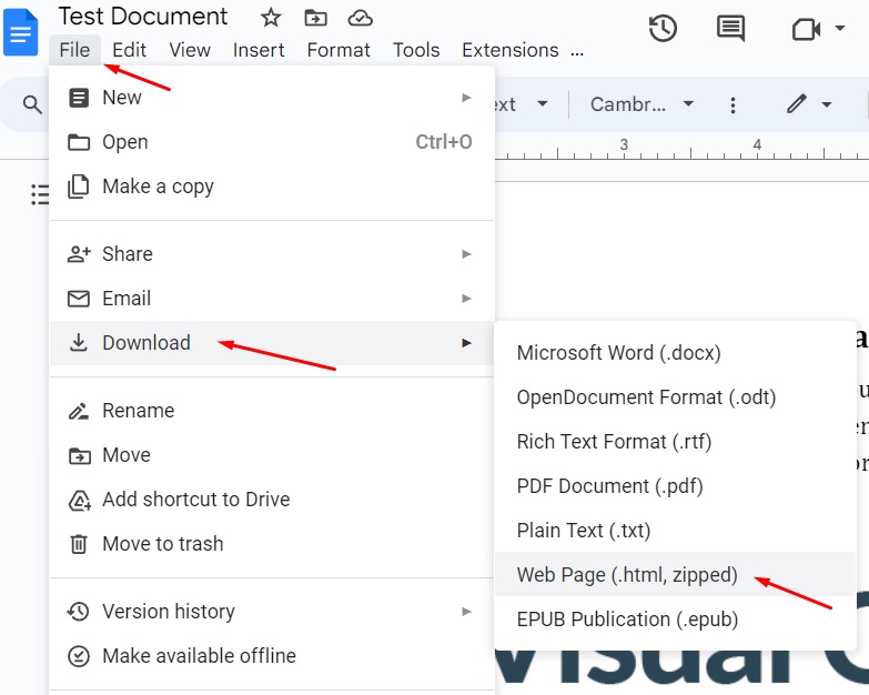 Save Google Doc as a web page