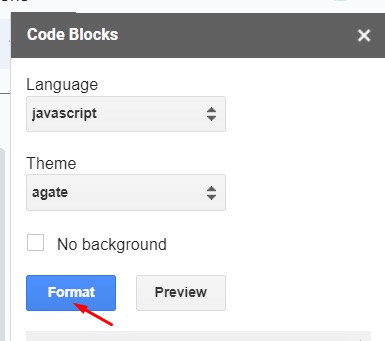 Format button to convert text to code blocks in Google Docs