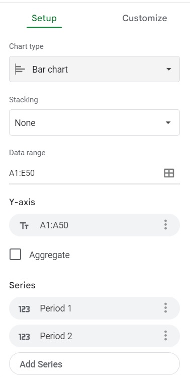 Setup tab for chart in Google Docs