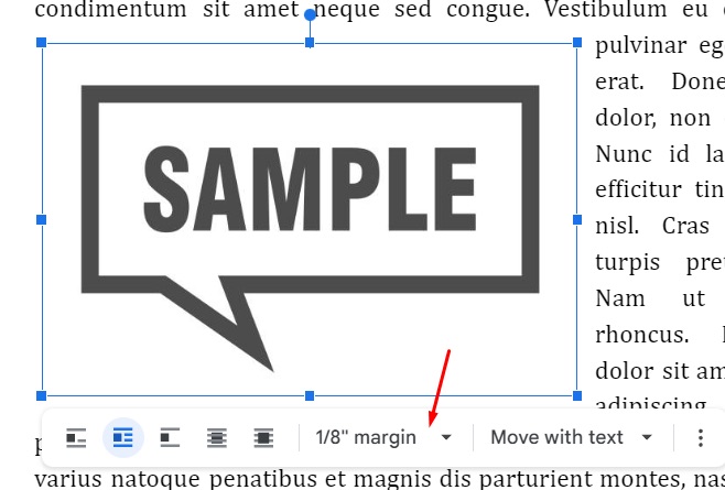 Image margin menu option in Google Docs