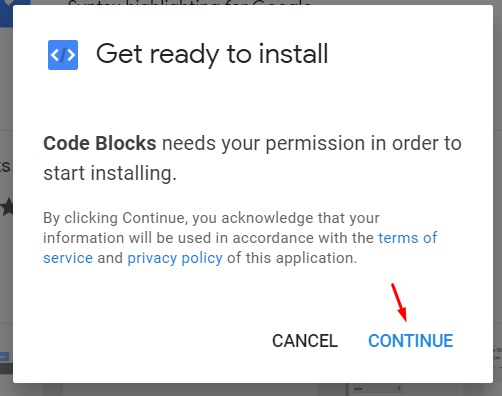 Grant permission to install Code Blocks