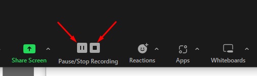 Pause and stop recording button in Zoom