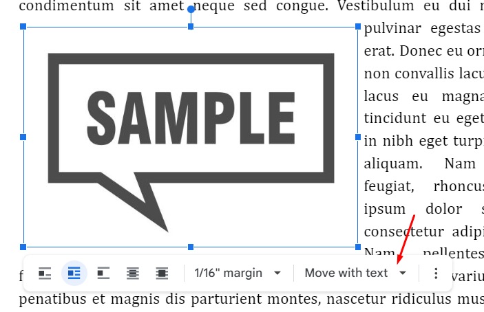 Image position menu in Google Docs