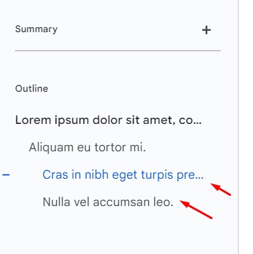 Google Docs sidebar outline showing Heading 3