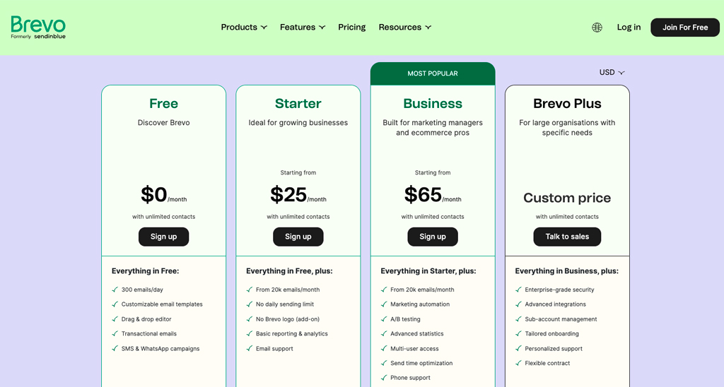 Brevo pricing and features