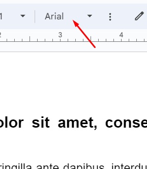 Font dropdown in Google Docs set to Arial