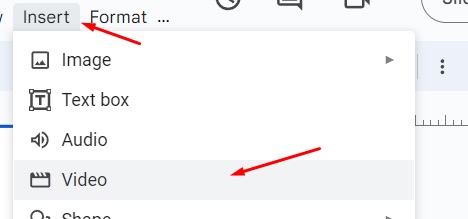 Insert Video dropdown in Google Slides