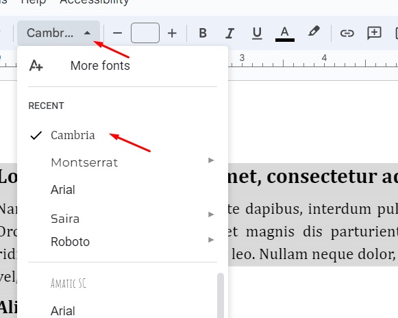 Select the font to change your highlighted text