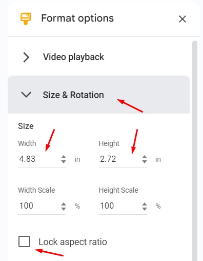 Adjust the size and rotation of a video