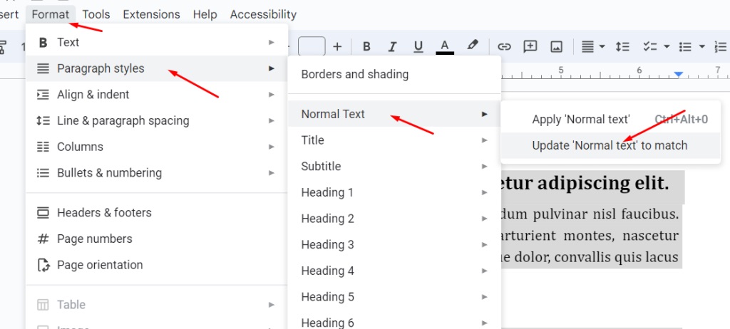 Update paragraph style to match your text