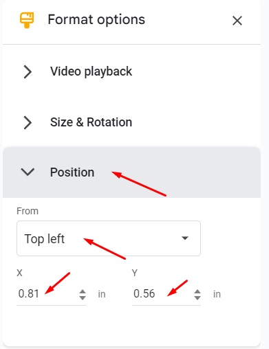 Adjust the position of a video in Google Slides