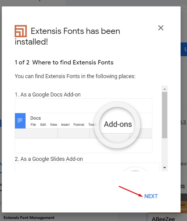 Google Docs extension prompt