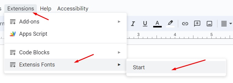 Start an extension menu in Google Docs