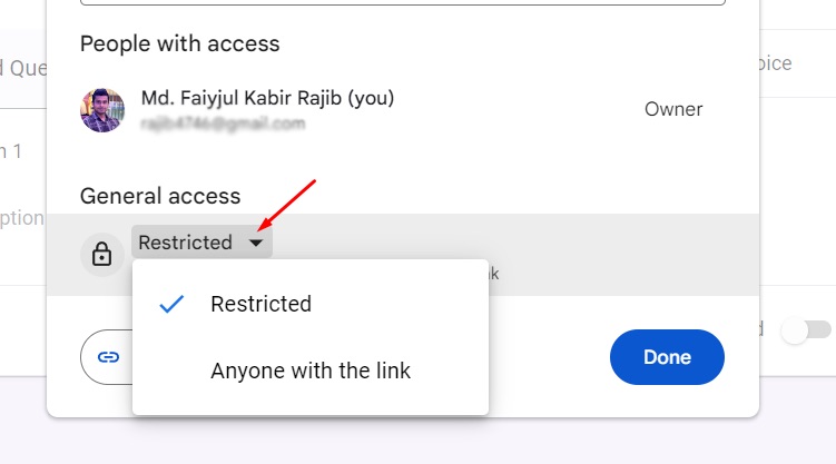 Google Forms editor access level options