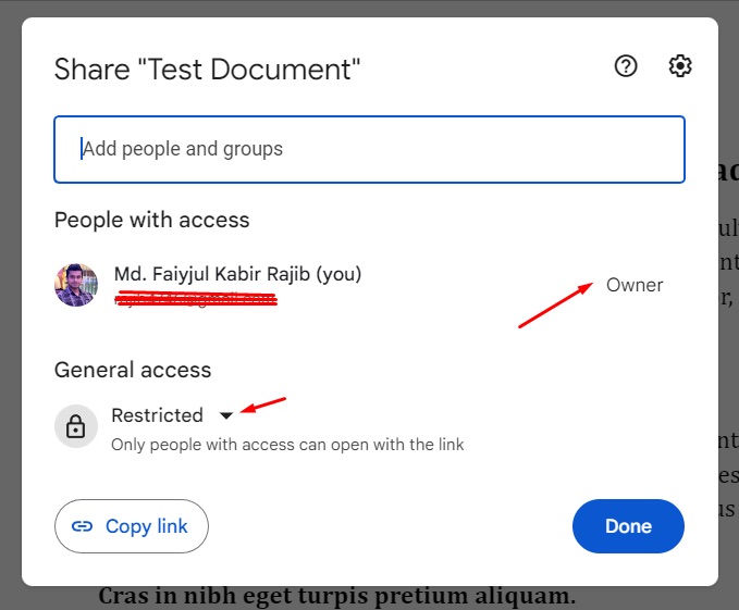 See who owns a document in Google Docs