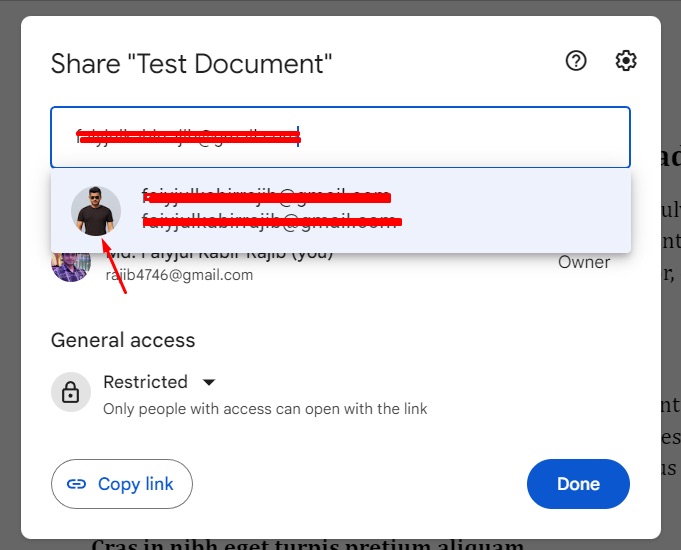Share a document with a Google user
