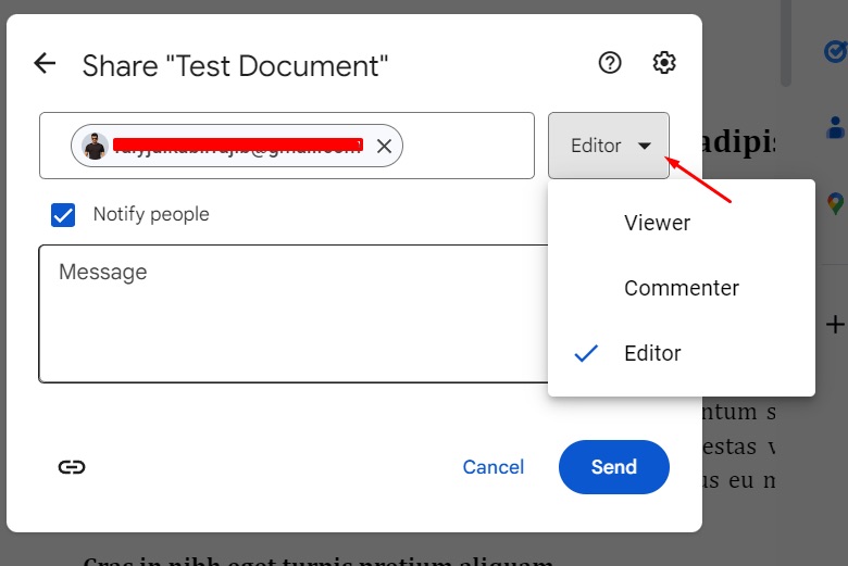 Set user as editor in Google Docs