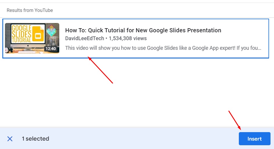 Insert a video from a YouTube URL