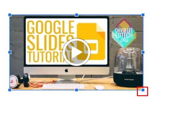 Click the rectangle points to resize a video in Google Slides