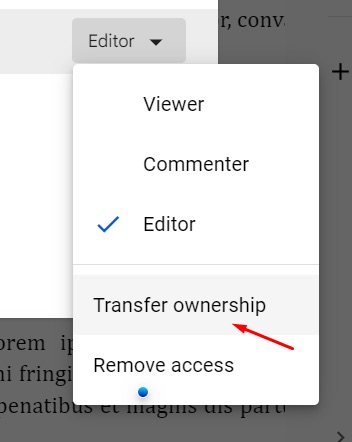 Select the Transfer Ownership option